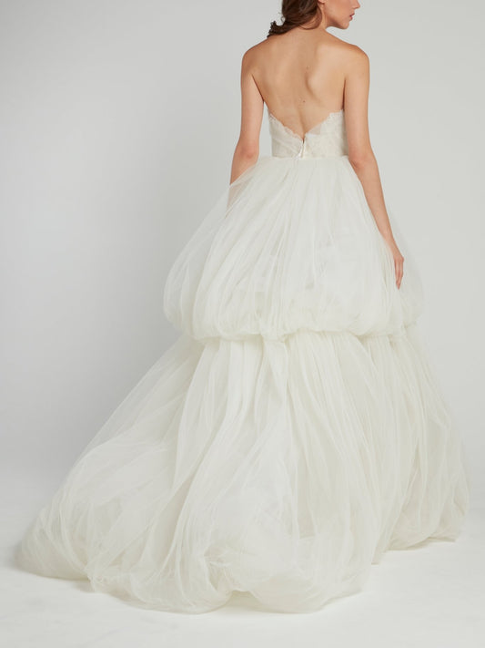 Bow Tie Tiered Tulle Bridal Dress