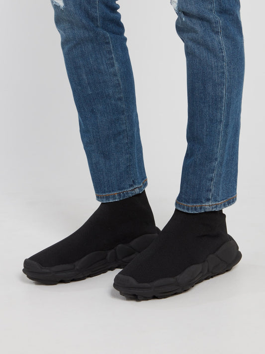 Black High Top Rubber Sole Sock Sneakers