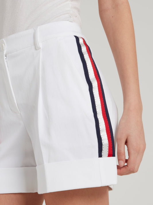 White Side Stripe Trapeze Shorts