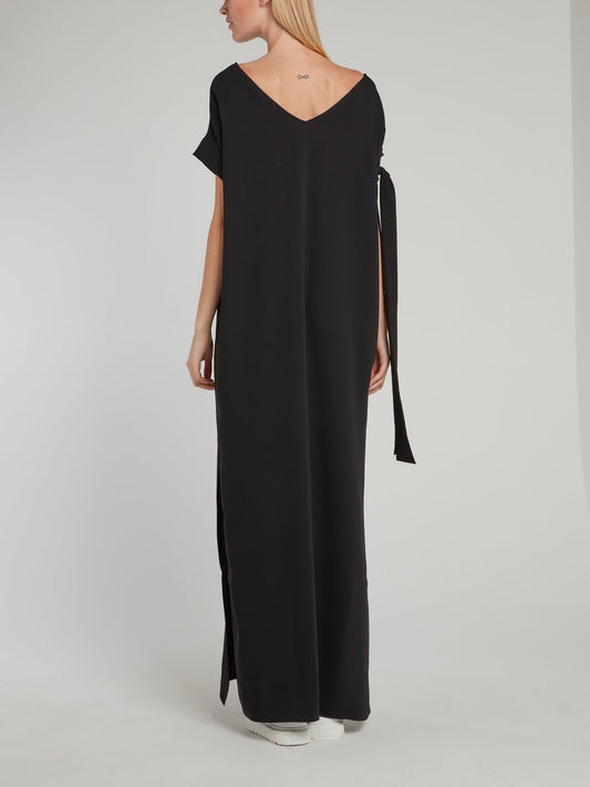 Black Tie Sleeve High Slit Maxi Dress