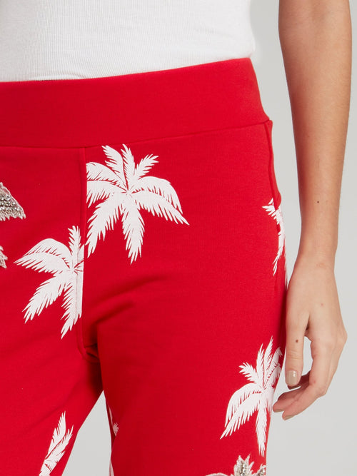 Aloha Plein Red Embellished Waistband Track Pants