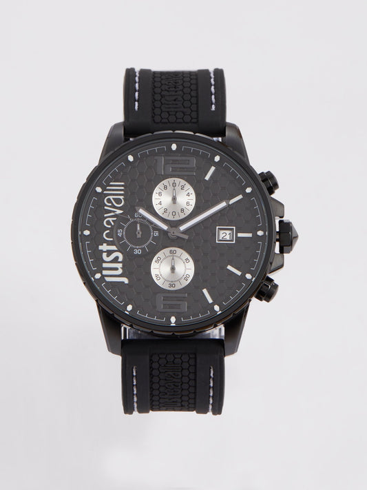 Black Rubber Strap Chronograph Watch