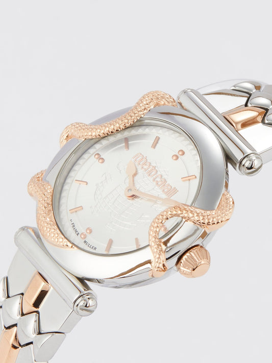 Roberto Cavalli by Franck Muller Two-Tone Snake Detail Dress Watch