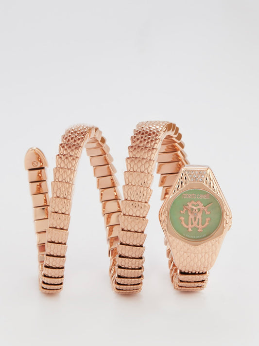 Roberto Cavalli by Franck Muller Rose Gold Snake Spiral Bracelet Watch