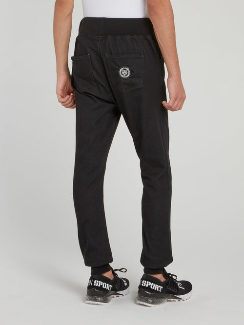 Black Ribbed Waistband Jogger Pants