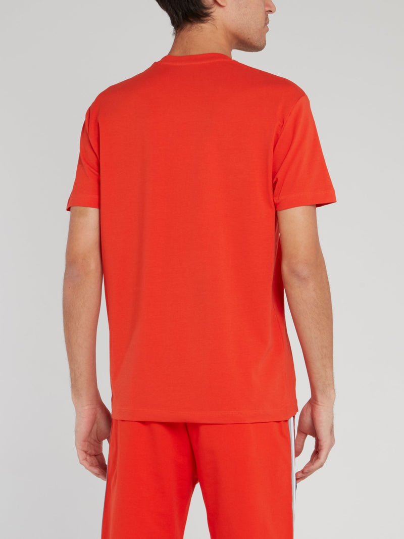 Orange Logo Print Cotton T-Shirt