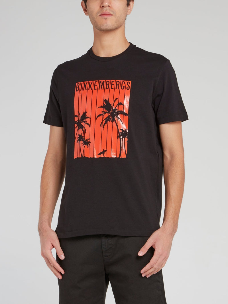 Black Palm Print Logo T-Shirt