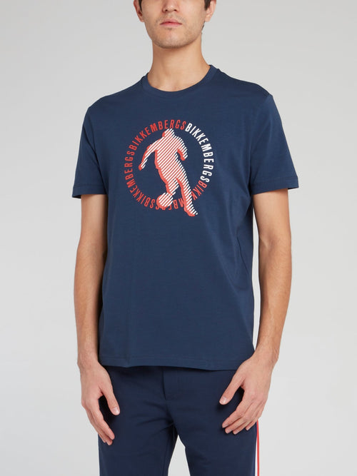 Navy Sport Print Round Neck T-Shirt