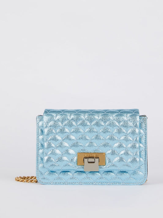 Lizzy Glitter Blue Quilted Leather Shoulder Bag