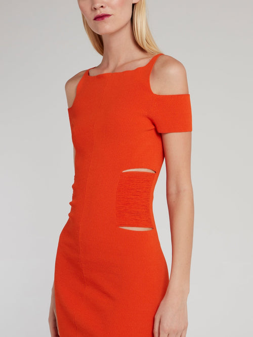 Orange Cold Shoulder Cut Out Mini Dress