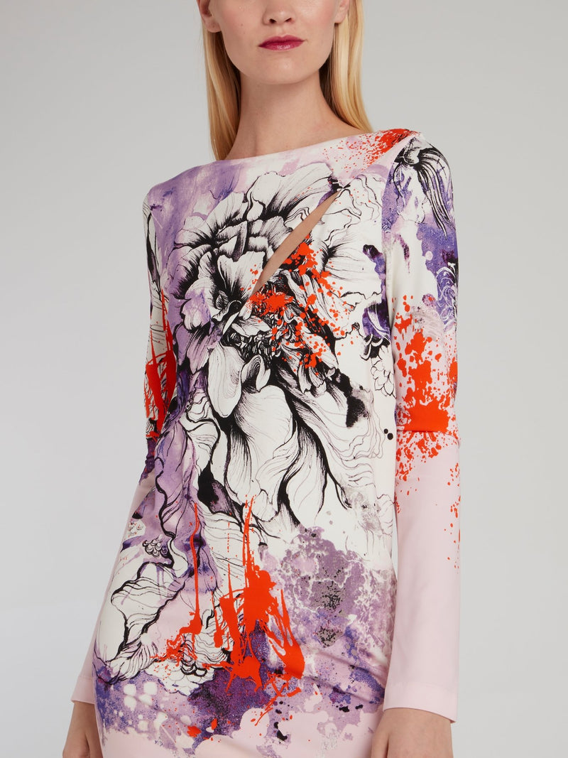 Floral Paint Splatter Print Mini Dress