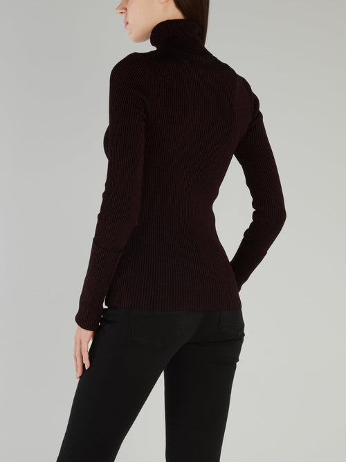Burgundy Knitted Turtleneck Top