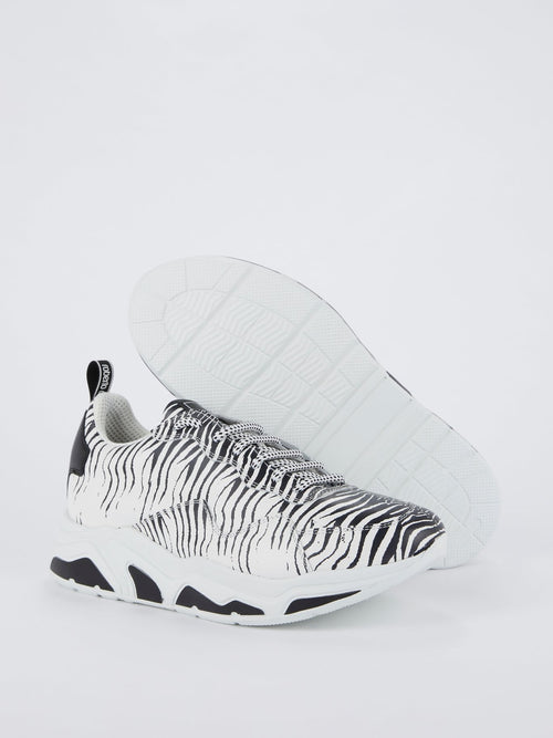 White Zebra Print Lace Up Sneakers