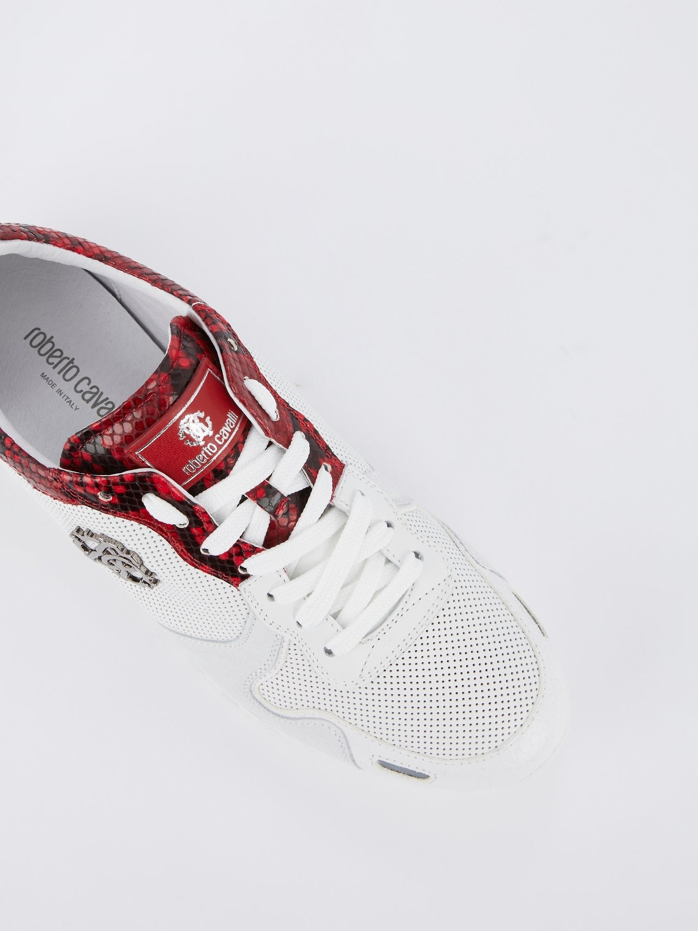 White Python Panel Perforated Logo Sneakers