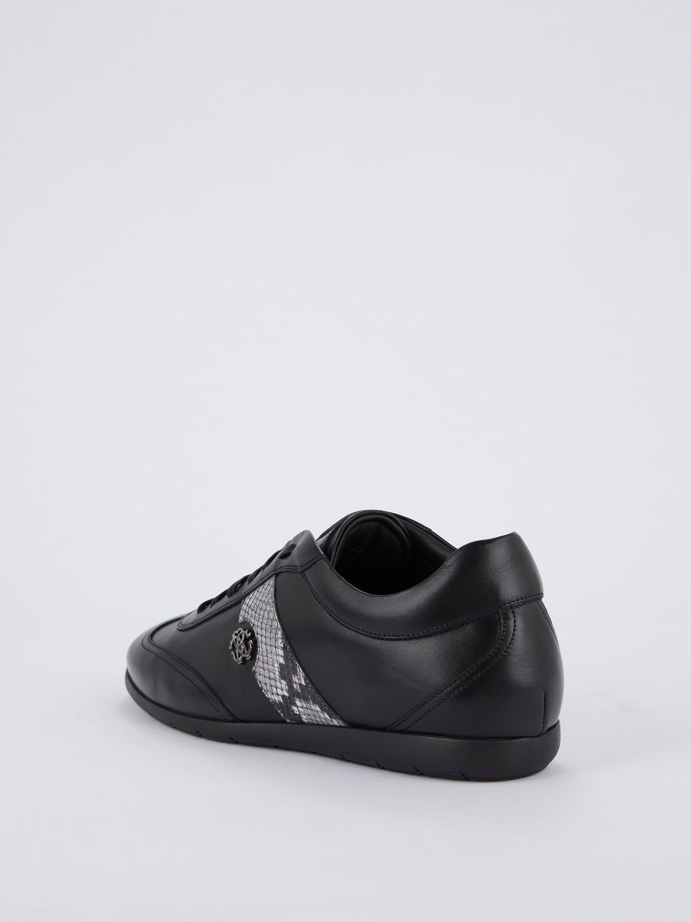Black Python Panel Leather Sneakers
