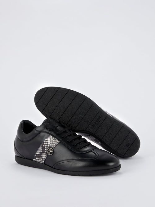 Black Python Panel Leather Sneakers