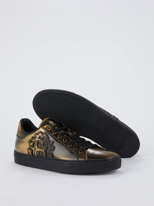 Brass Lace Up Leather Sneakers