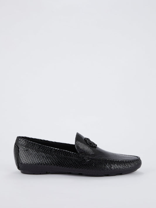Black Snake Effect Leather Loafers