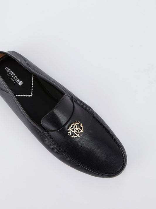 Black RC Monogram Logo Leather Loafers