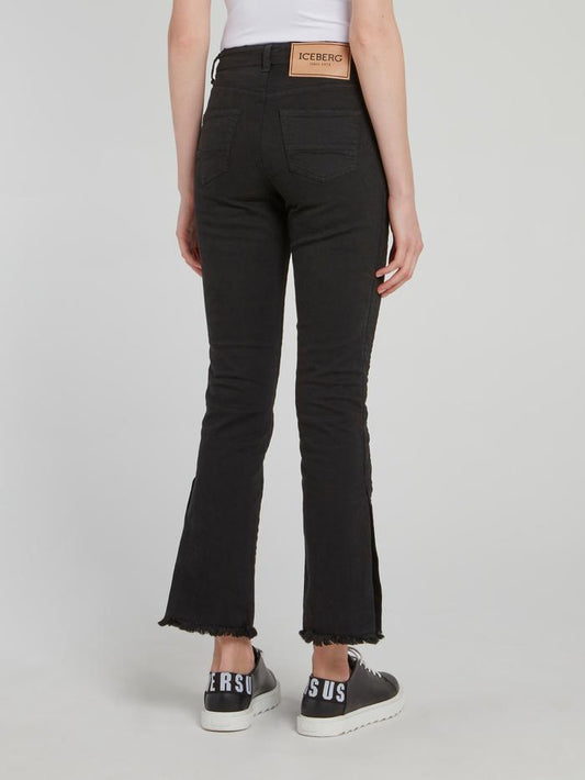 Black Frayed Flared Jeans