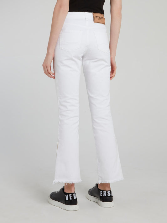 White Frayed Flared Jeans