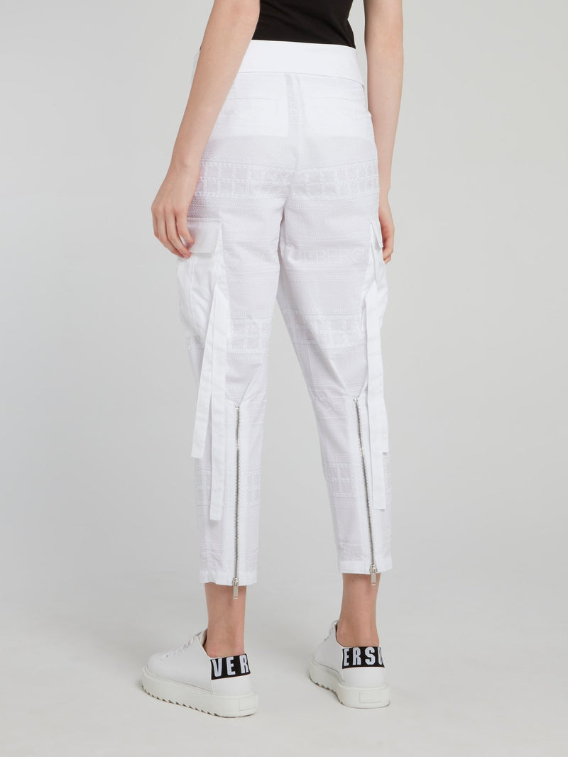 White Cropped Tie Front Pants
