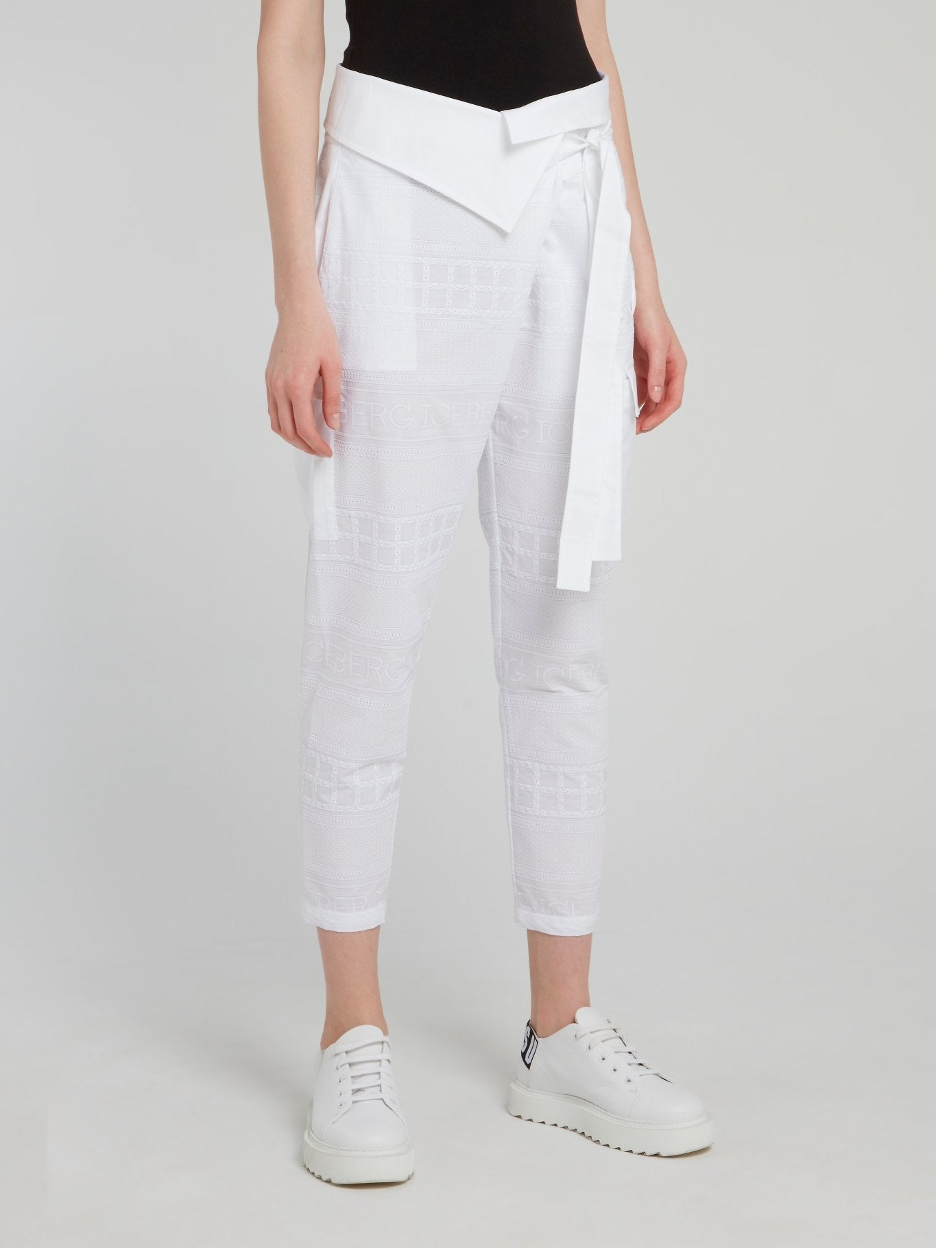 White Cropped Tie Front Pants