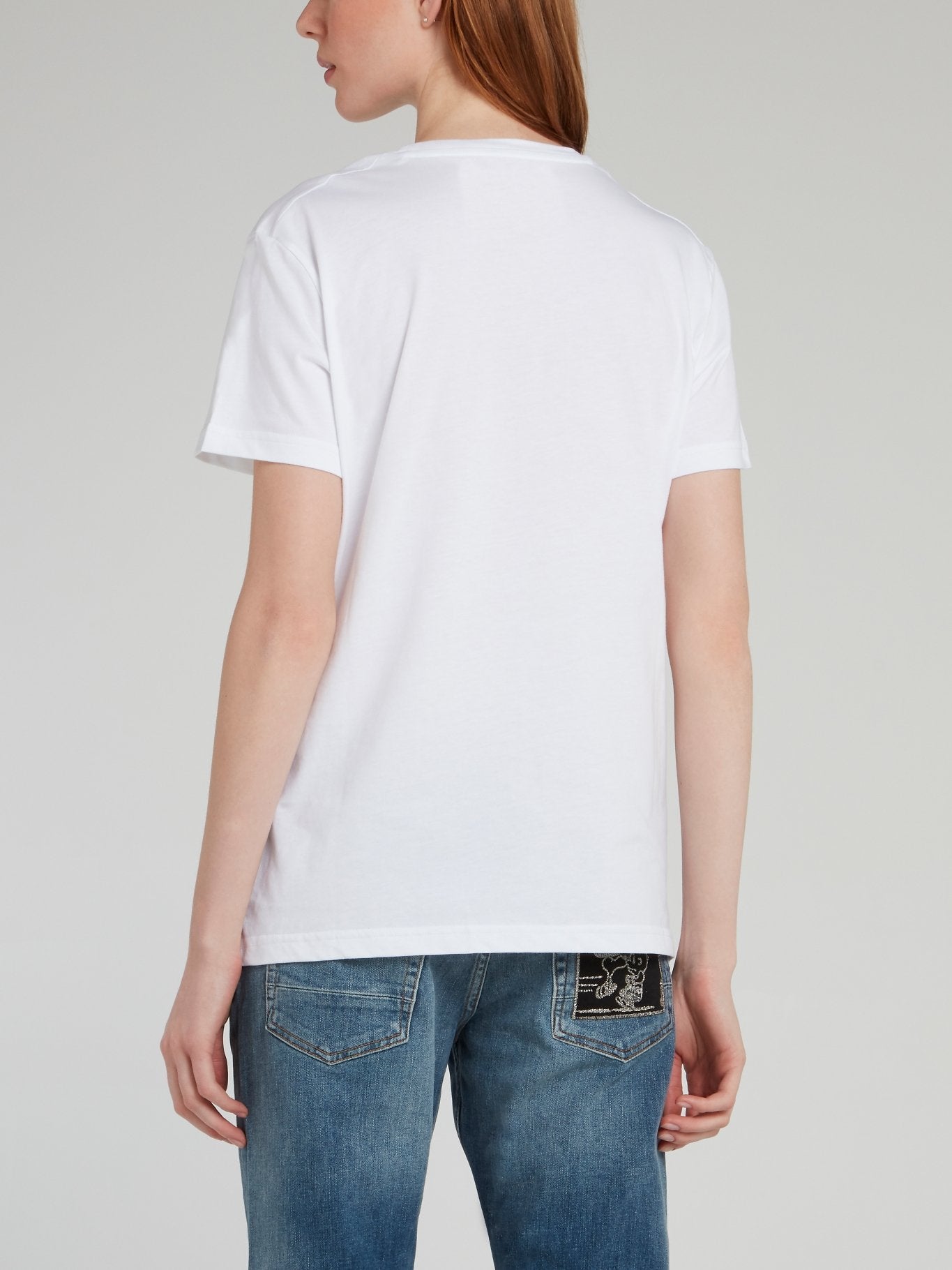 White with Neon Logo Embroidered T-Shirt