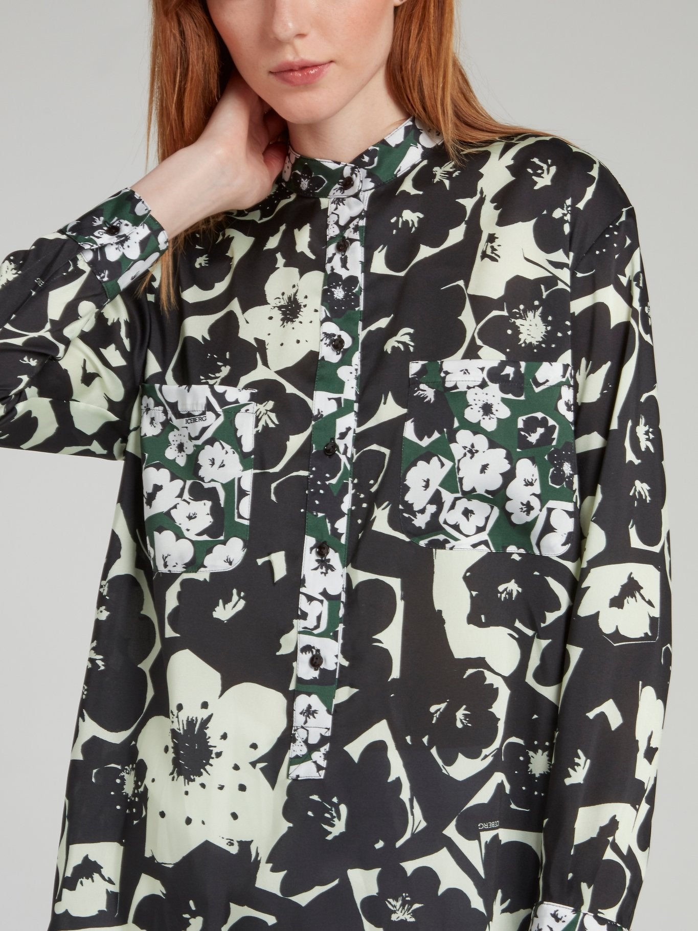 Black Floral Print Button Up Shirt