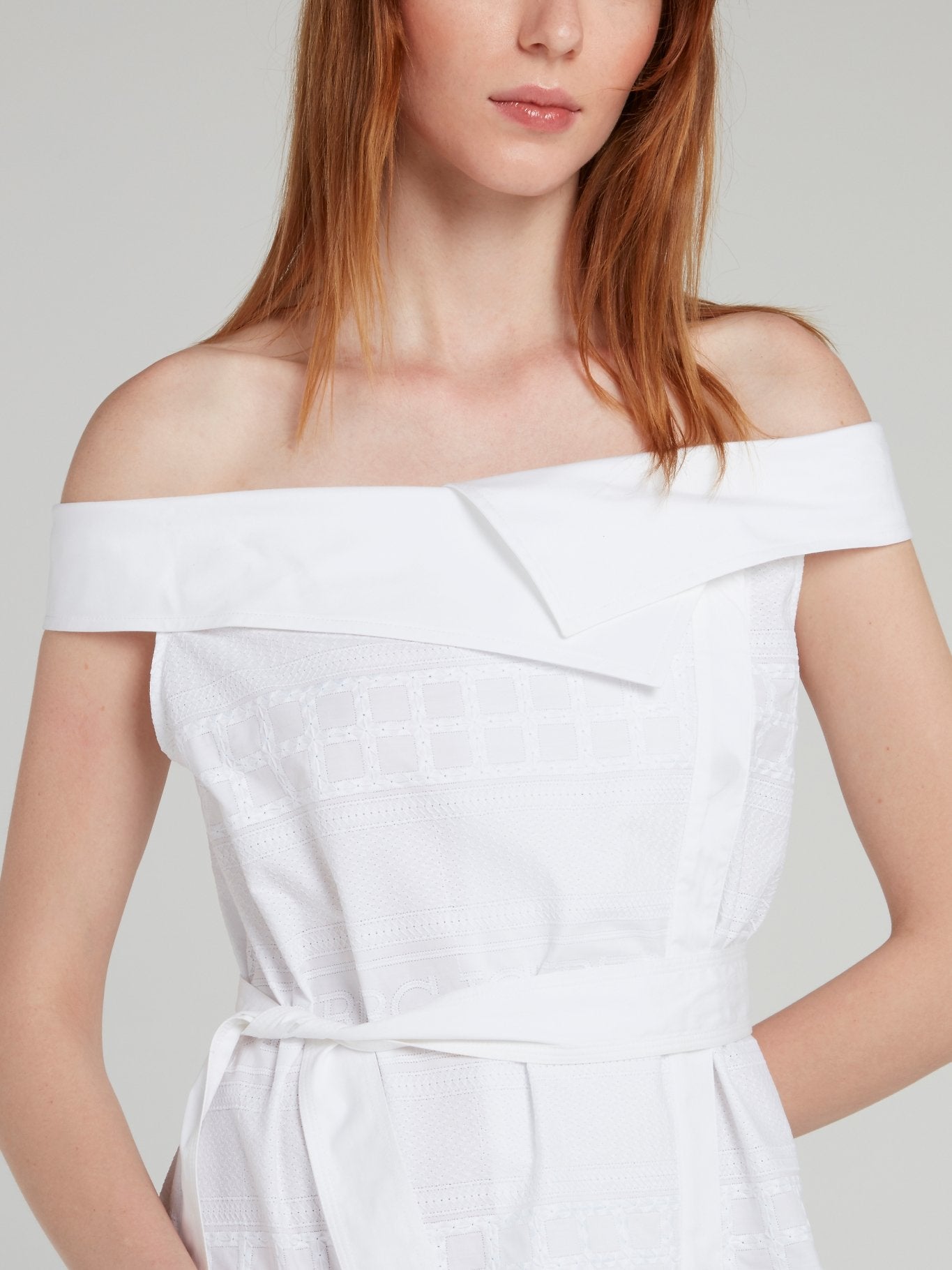 White Off-The-Shoulder Tie Front Midi Dress