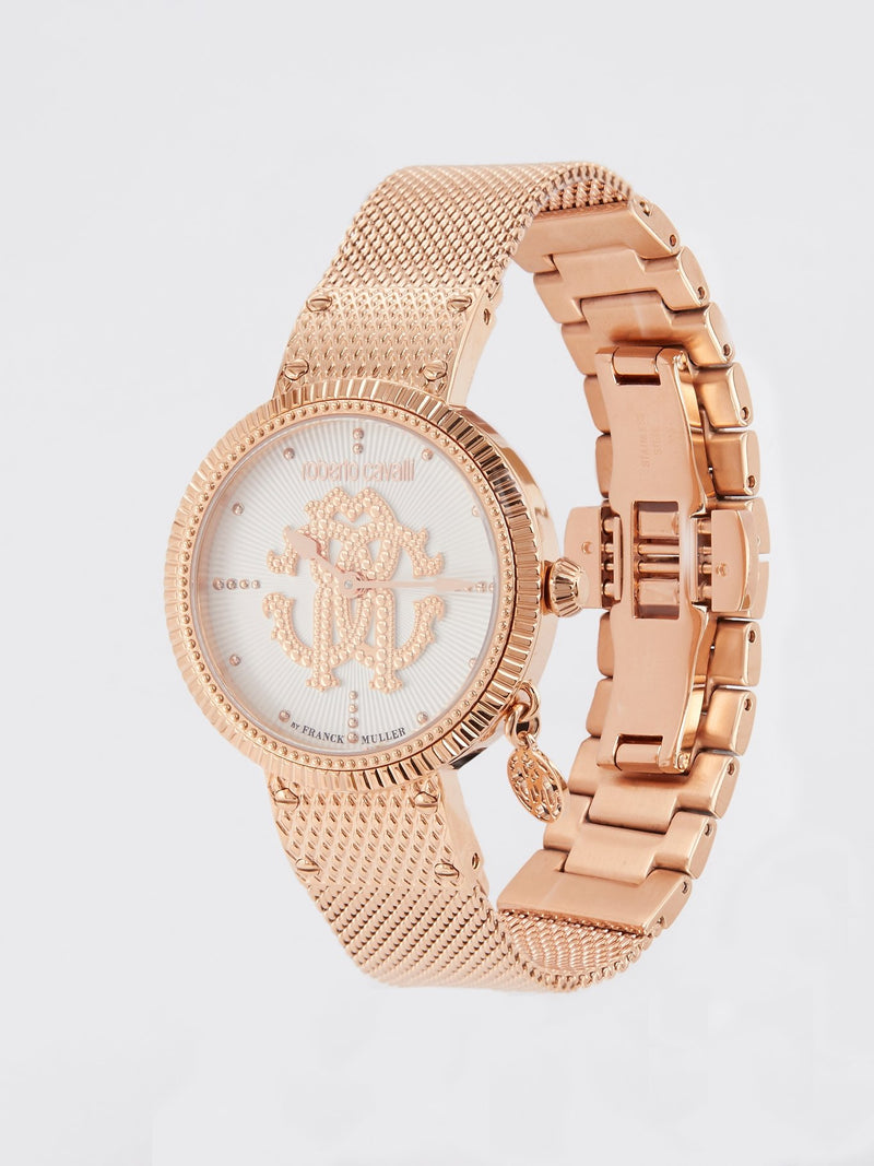 Roberto Cavalli by Franck Muller Rose Gold Mother of Pearl Logo Watch