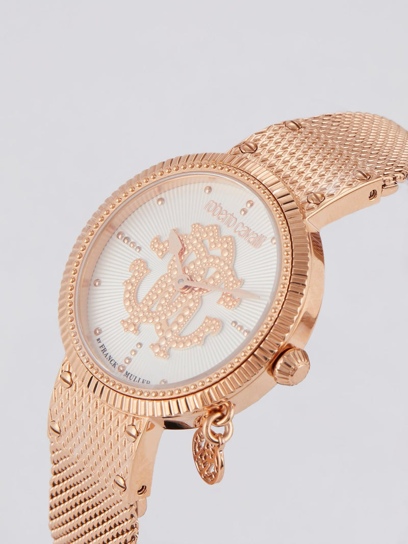Roberto Cavalli by Franck Muller Rose Gold Mother of Pearl Logo Watch