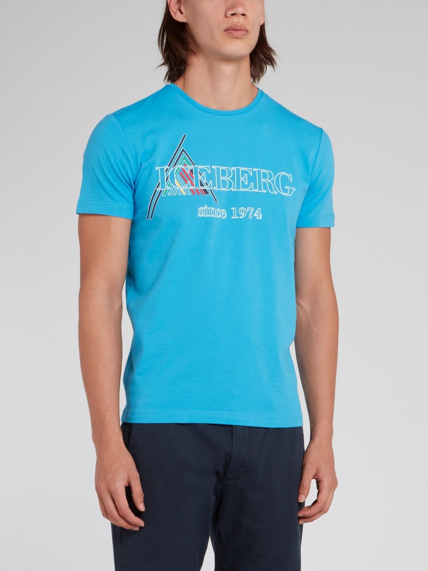Blue Logo Print Round Neck T-Shirt