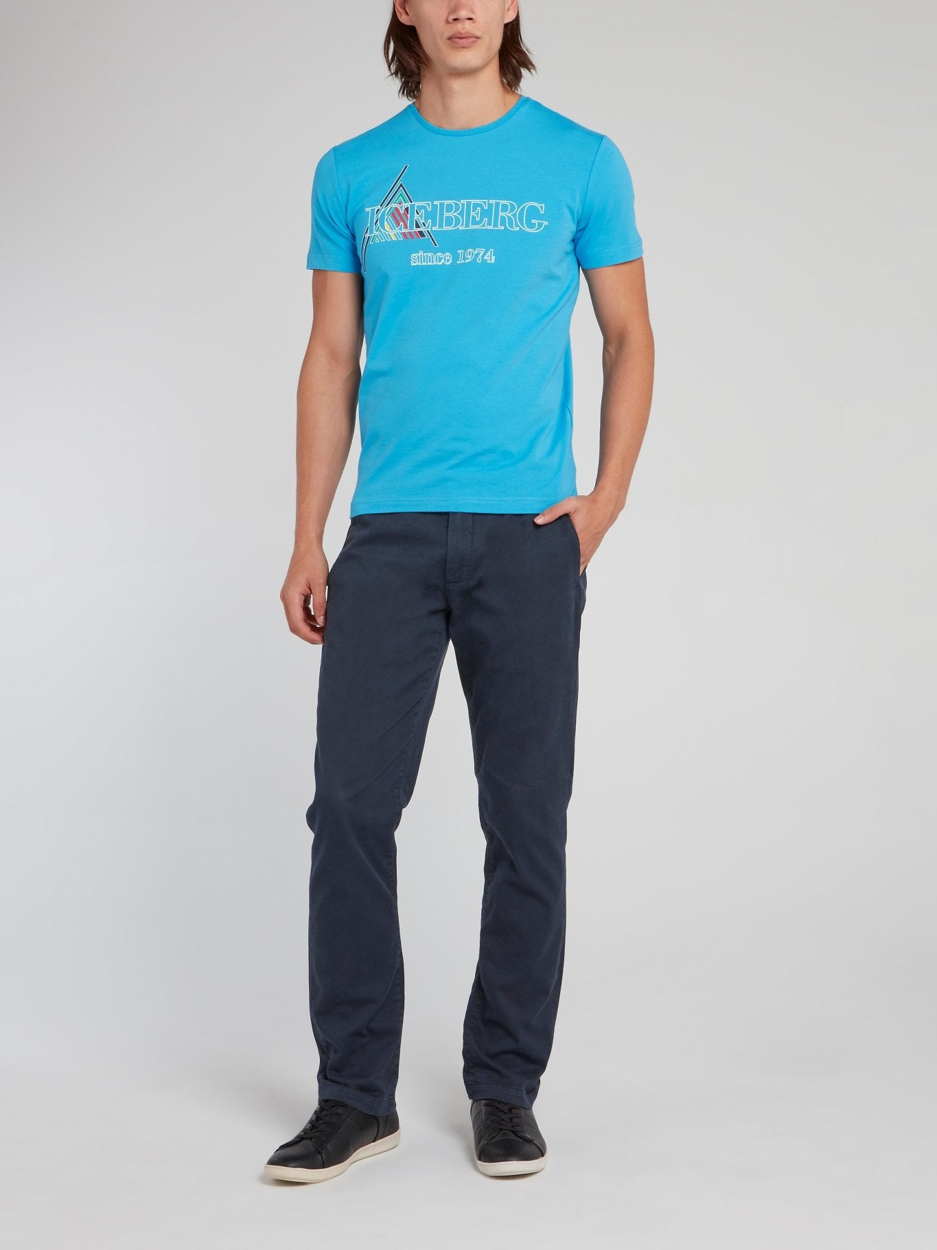 Blue Logo Print Round Neck T-Shirt