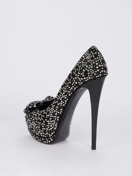 Black Multi-Stud Peep Toe Pumps