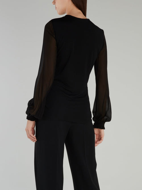 Black Mesh Bishop Sleeve Top