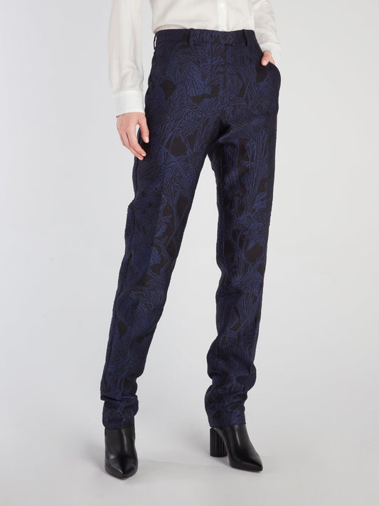 Navy Floral Suit Trousers