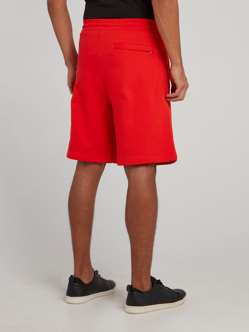 Red Logo Strap Drawstring Shorts