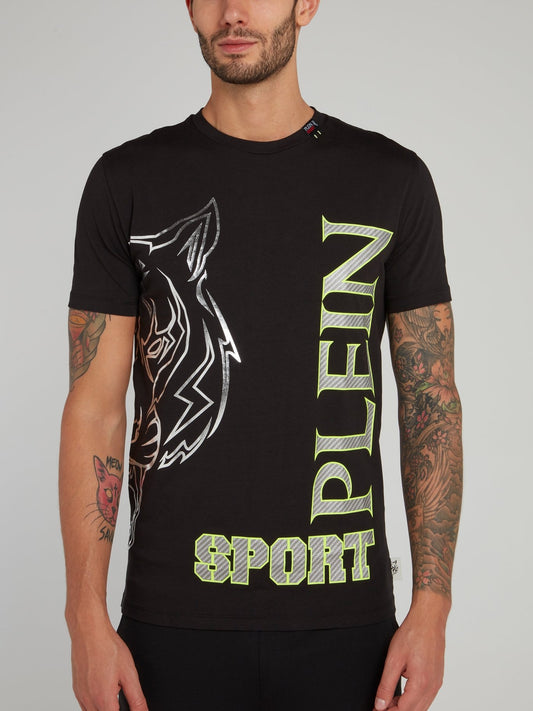 Black Vertical Logo Print T-Shirt