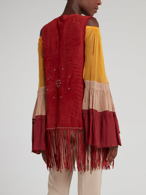 Red Fringed Boho Gilet