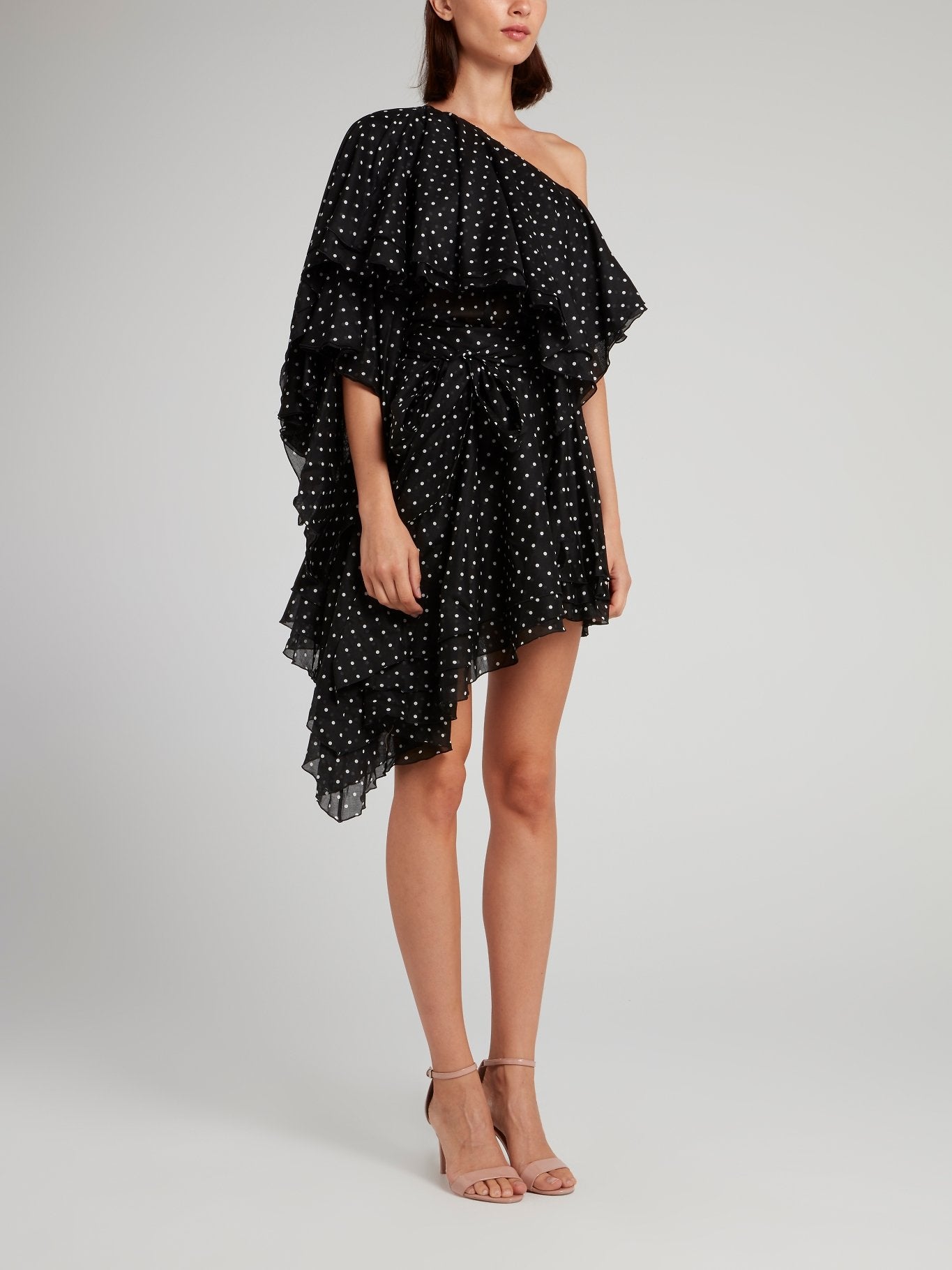 Black Asymmetric Polka Dot Mini Dress