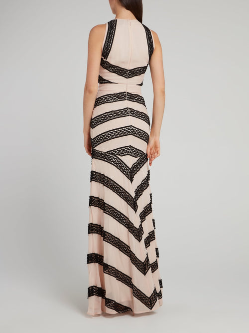 Pink Lace Bib Mid Slit Dress