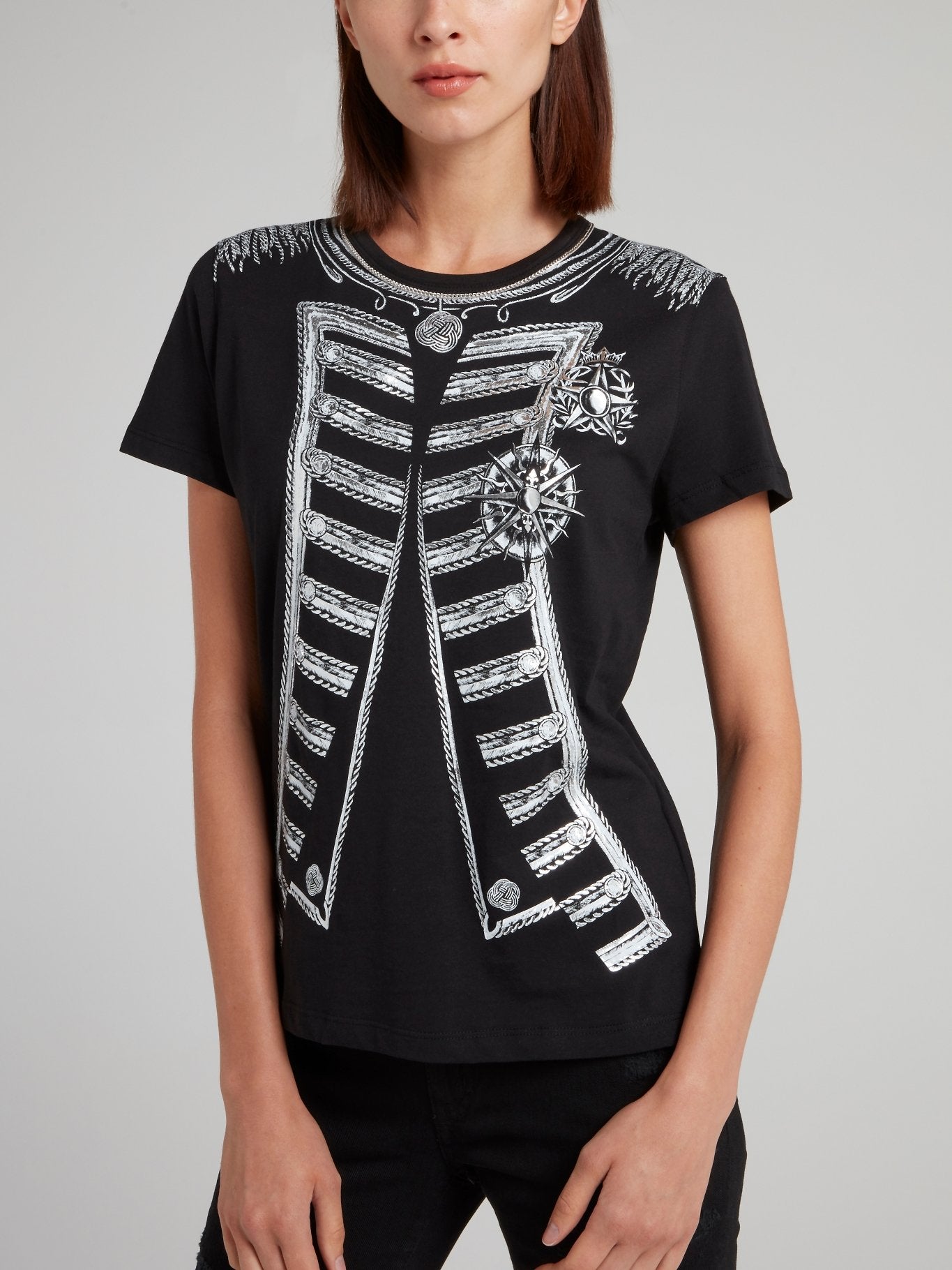 Black Chain Embellished Printed Shirt