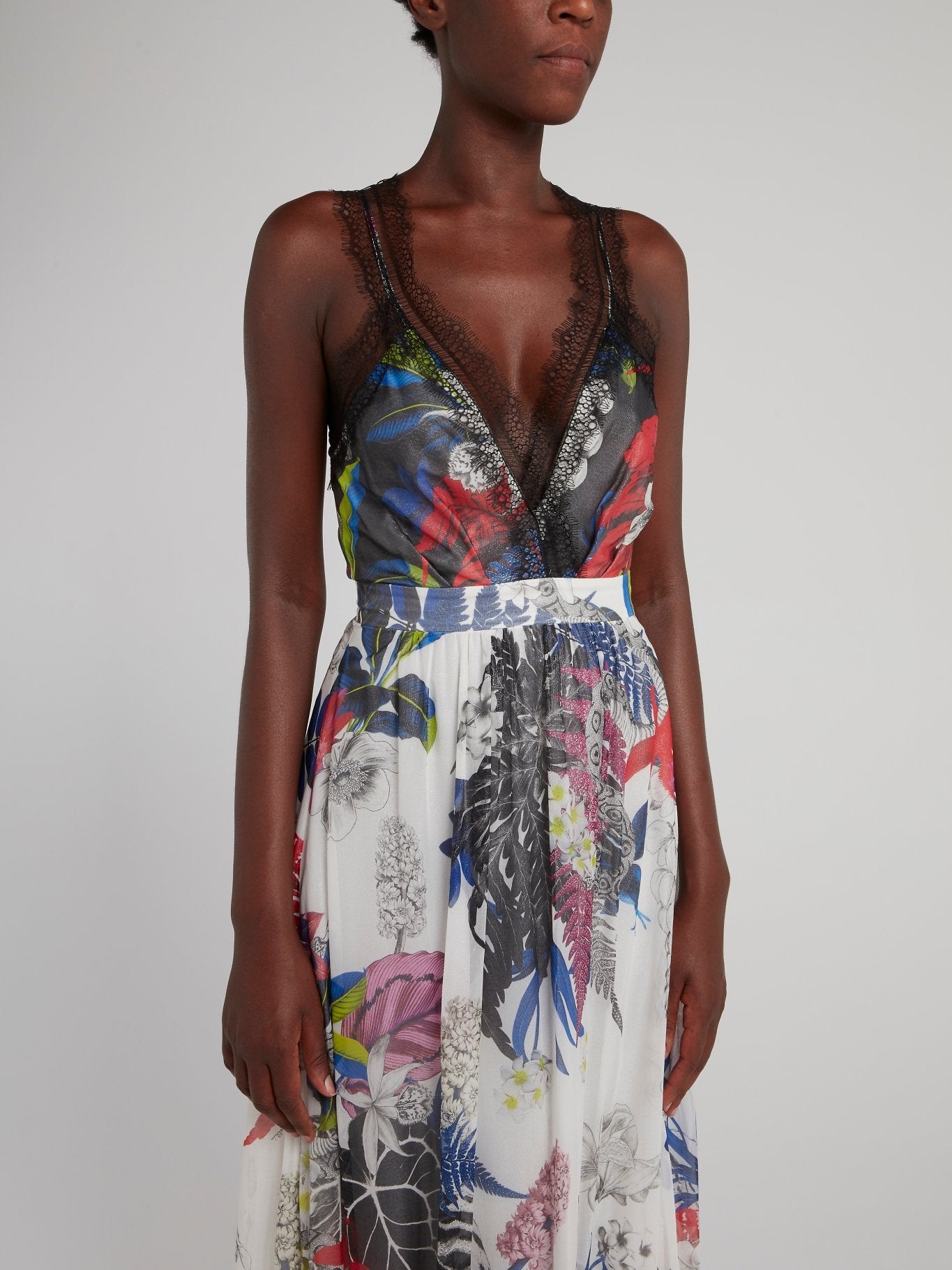 Lace Trim Tropical Maxi Dress