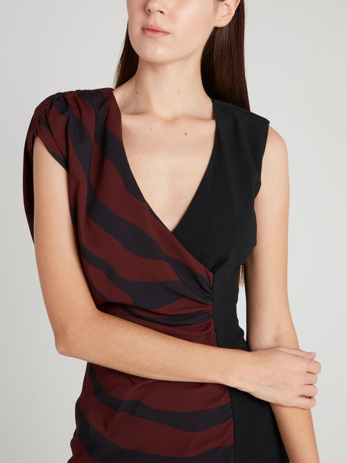 Black Stripe Panel Ruched Mini Dress