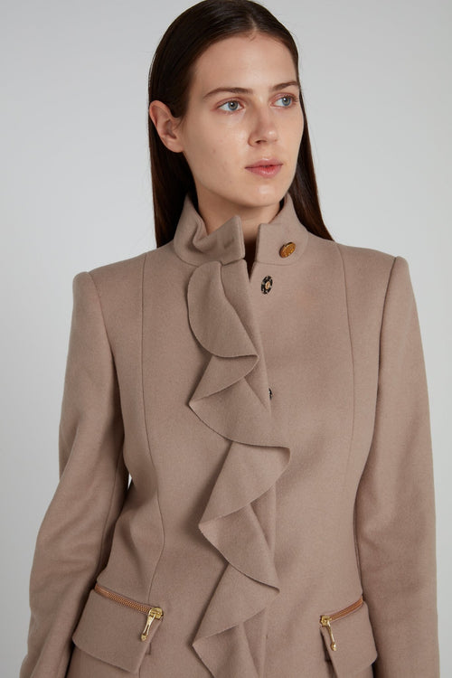 Brown Ruffle Trench Coat