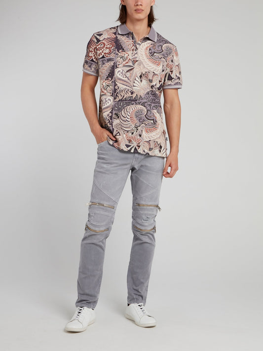 Серые брюки с рваной отделкой и молниями