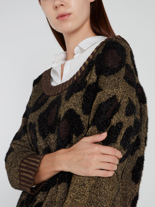 Gold Glitter Fabric Leopard Pullover