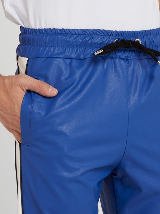 Blue Drawstring Leather Pants