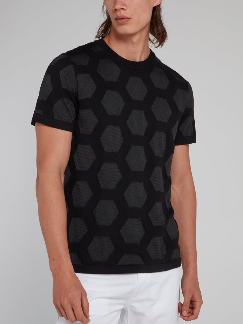 Black Hexagon Pattern Knitted Shirt